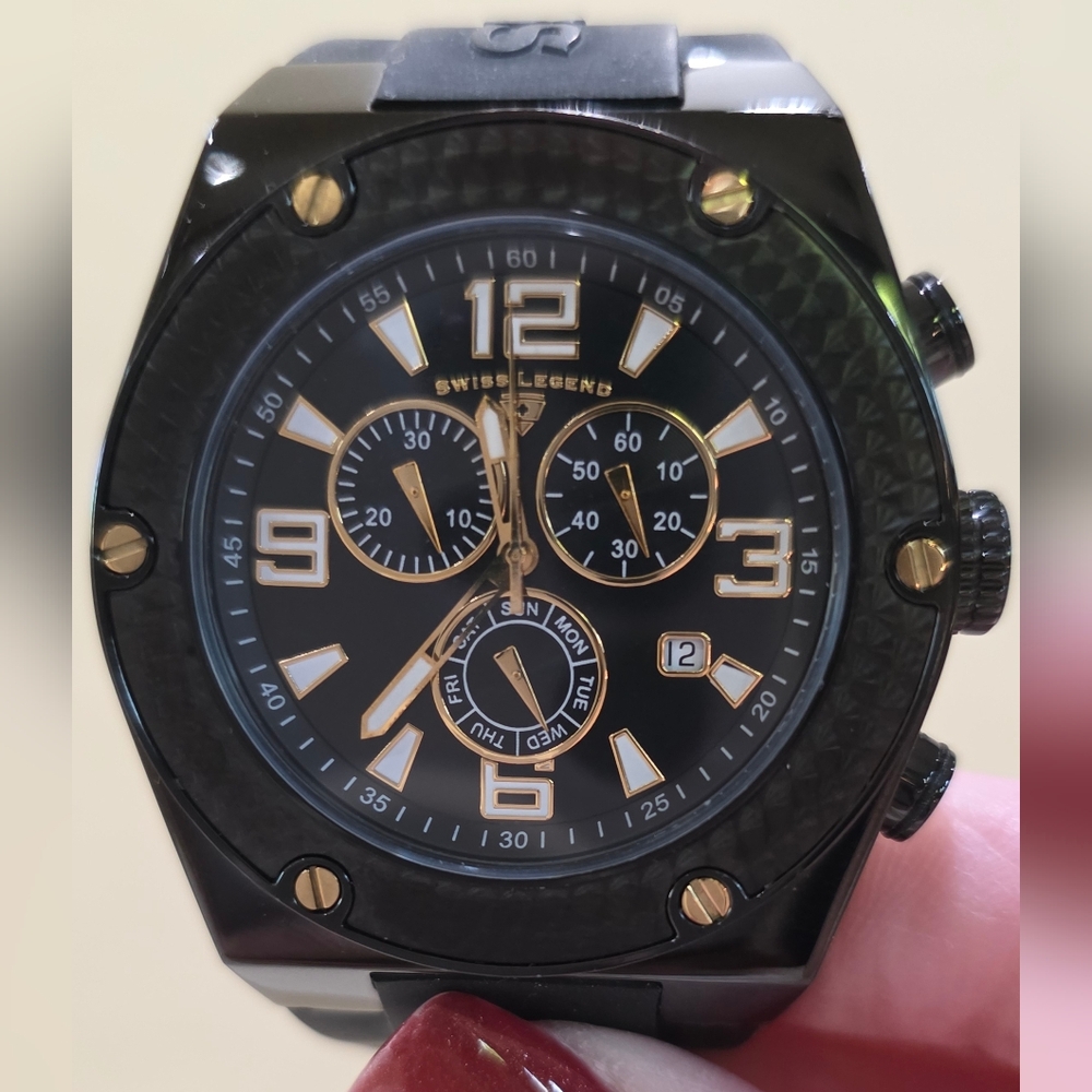 Share Swiss Legend Throttle Chronograph Black 10ATM Men's Silicone Band Watch